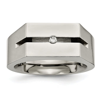 Titanium Wedding Band with White Diamond Polished Finish Unisex