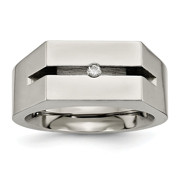 Titanium Wedding Band with White Diamond Polished Finish Unisex