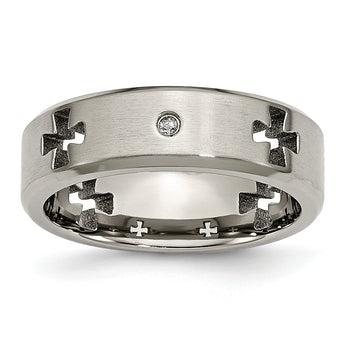 Diamond Cross Cut-Out Wedding Band in Titanium, 7mm