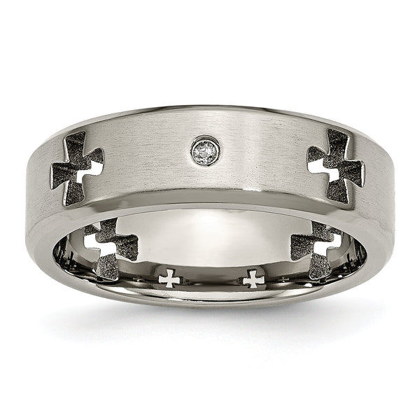 Diamond Cross Cut-Out Wedding Band in Titanium, 7mm