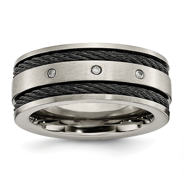 Titanium Wedding Band with Black IP-Plating and Diamonds - Birthstone Company