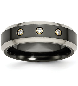 Titanium Black 14K Inlay Unisex Wedding Band with Diamonds