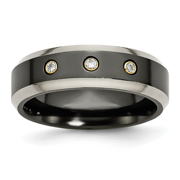 Titanium Black 14K Inlay Unisex Wedding Band with Diamonds
