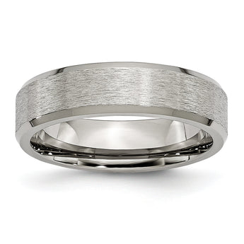 Titanium Wedding Band with Brushed Center and Beveled Edge - 11