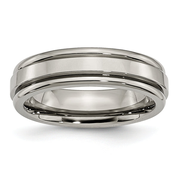 Titanium Grooved Edge Unisex Wedding Band with Polished Finish - 8.5