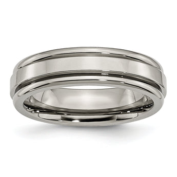 Titanium Grooved Edge Unisex Wedding Band with Polished Finish - 12.5