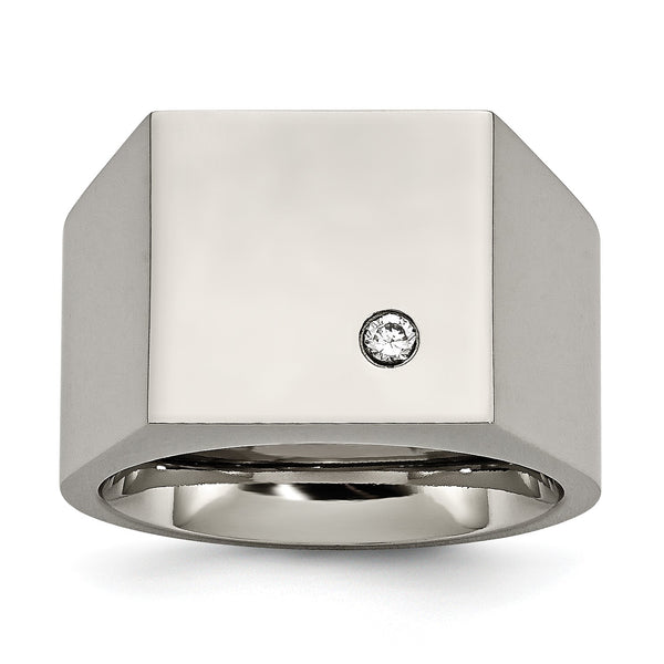 Titanium Polished CZ Signet Ring - Birthstone Company