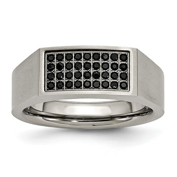 Titanium Polished and Brushed Black CZ Ring - Birthstone Company