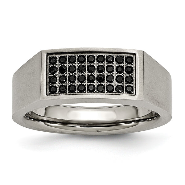Titanium Polished and Brushed Black CZ Ring - Birthstone Company