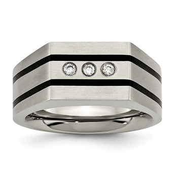 Unisex Titanium Black CZ Signet Ring with Brushed Finish, Size 12 - Birthstone Company