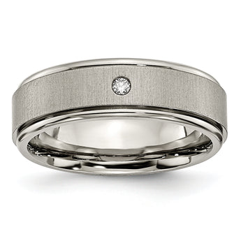 Chisel Titanium Brushed and Polished .05 Carat Diamond Rounded Edge 7mm Band
