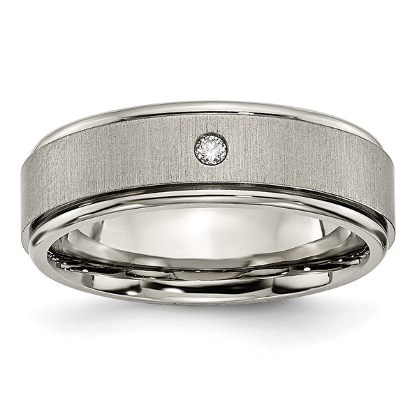 Chisel Titanium Brushed and Polished .05 Carat Diamond Rounded Edge 7mm Band