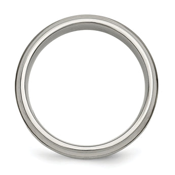 Chisel Titanium Polished 1/5 Carat Diamond Ridged Edge 7mm Band