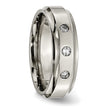 Chisel Titanium Polished 1/5 Carat Diamond Ridged Edge 7mm Band - Birthstone Company