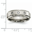 Chisel Titanium Polished 1/5 Carat Diamond Ridged Edge 7mm Band
