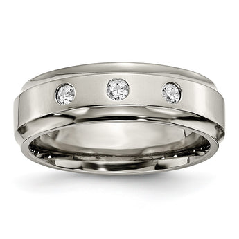 Titanium Polished 1/5ct. tw. Diamond Ridged Edge Band - Birthstone Company