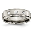 Chisel Titanium Polished 1/5 Carat Diamond Ridged Edge 7mm Band