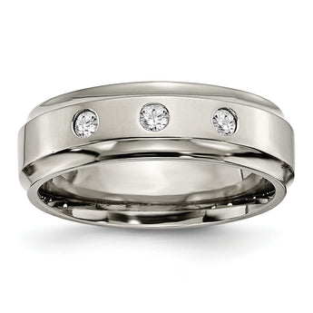 Chisel Titanium Polished 1/5 Carat Diamond Ridged Edge 7mm Band