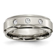 Chisel Titanium Polished 1/5 Carat Diamond Ridged Edge 7mm Band - Birthstone Company