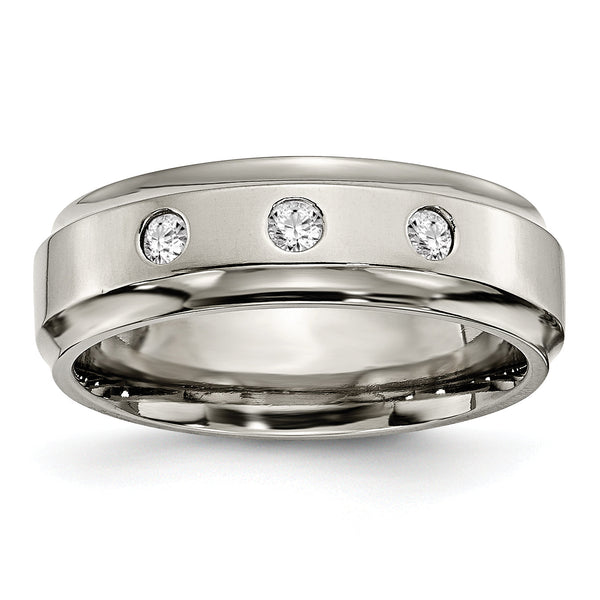 Chisel Titanium Polished 1/5 Carat Diamond Ridged Edge 7mm Band