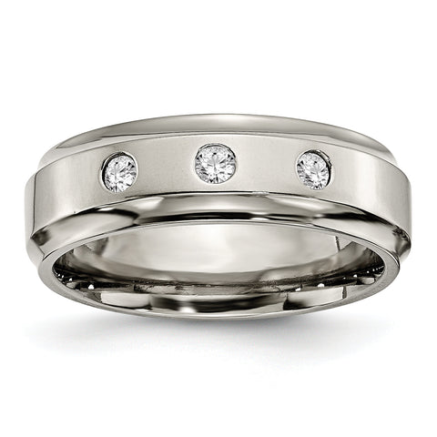 Chisel Titanium Polished 1/5 Carat Diamond Ridged Edge 7mm Band