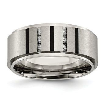 Chisel Titanium Brushed and Polished Black IP-plated 0.15 Carat Diamond 9mm Band
