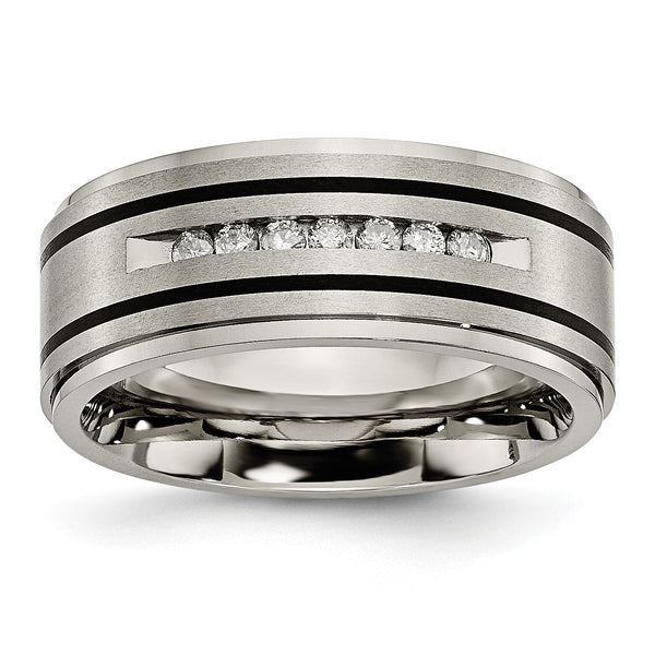 Chisel Titanium Brushed Polished and Enameled 1/4 Carat Diamond 9mm Band - Birthstone Company