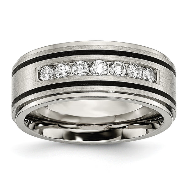 Chisel Titanium Brushed Polished and Enameled 1/2 Carat Diamond 9mm Band - Birthstone Company