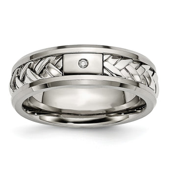 Diamond Inlay Wedding Band in Titanium & Sterling Silver, 7mm - Birthstone Company