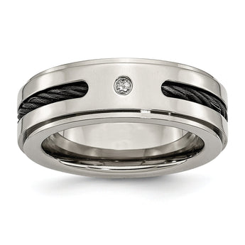 Titanium Unisex Wedding Band with Black IP-Plating and Diamond