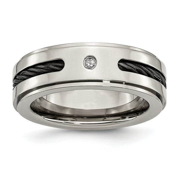 Titanium Unisex Wedding Band with Black IP-Plating and Diamond