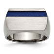 Titanium Grey Ti Brushed/Polished Blue Annodized Stripe Ring - Birthstone Company