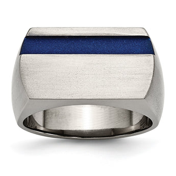 Titanium Grey Ti Brushed/Polished Blue Annodized Stripe Ring - Birthstone Company