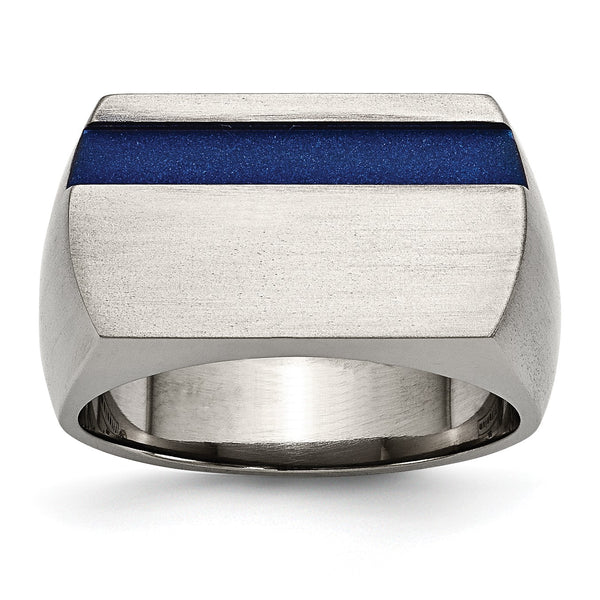 Titanium Grey Ti Brushed/Polished Blue Annodized Stripe Ring - Birthstone Company