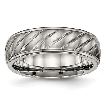 Titanium Brushed and Polished Grooved Ring - Birthstone Company