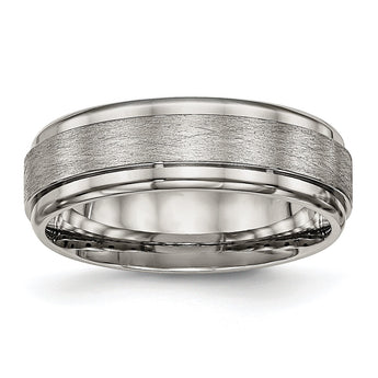 Titanium Brushed and Polished Ridged Edge Ring - Birthstone Company