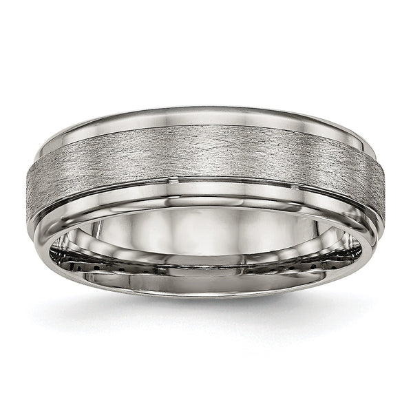 Titanium Brushed and Polished Ridged Edge Ring - Birthstone Company