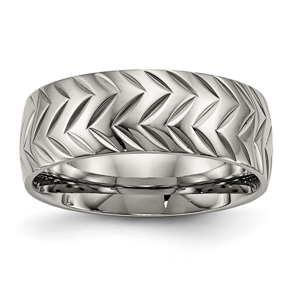 Titanium Polished Diamond Cut Ring - Birthstone Company