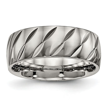 Titanium Polished Diamond Cut Ring - Birthstone Company