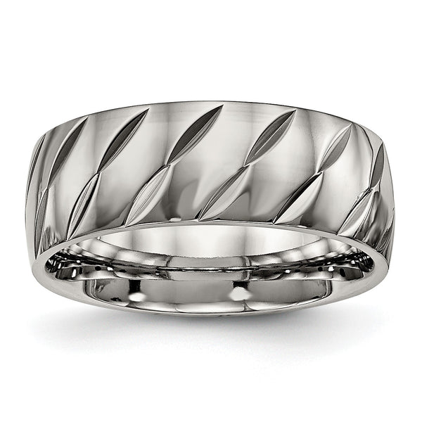 Titanium Polished Diamond Cut Ring - Birthstone Company