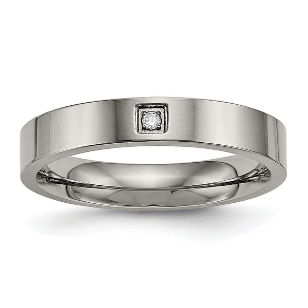 Titanium Polished Flat Comfort Back CZ Ring - Birthstone Company