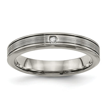 Titanium Polished Grooved Comfort Back CZ Ring - Birthstone Company