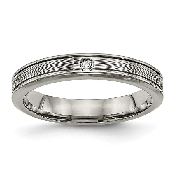 Titanium Polished Grooved Comfort Back CZ Ring - Birthstone Company