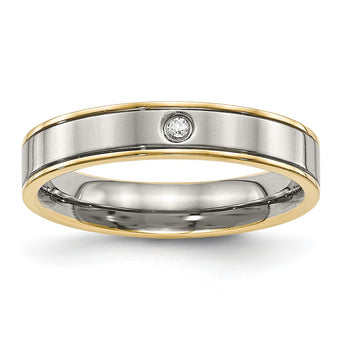 Titanium Polished Yellow IP Grooved Comfort Back CZ Ring - Birthstone Company