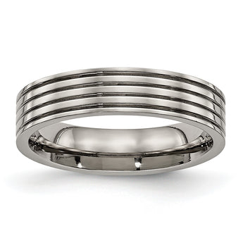 Titanium Polished Grooved Comfort Back Ring - Birthstone Company