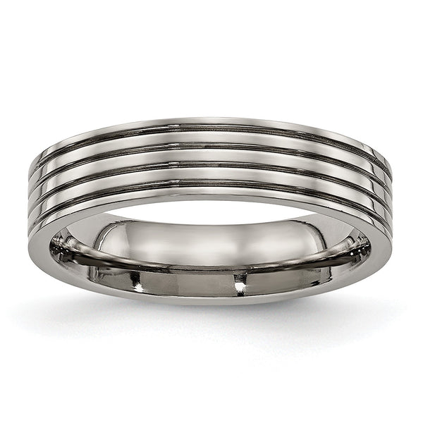 Titanium Polished Grooved Comfort Back Ring - Birthstone Company