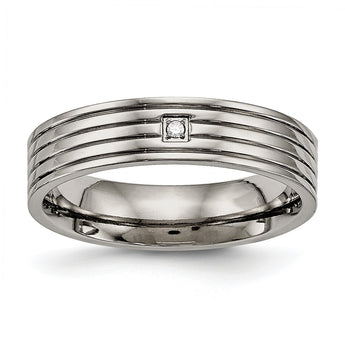 Titanium Polished Grooved Comfort Back CZ Ring - Birthstone Company
