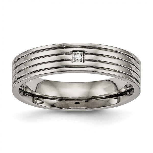 Titanium Polished Grooved Comfort Back CZ Ring - Birthstone Company