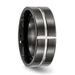 Titanium Polished Black IP Grooved Comfort Back Ring - Birthstone Company
