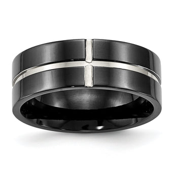 Titanium Polished Black IP Grooved Comfort Back Ring - Birthstone Company